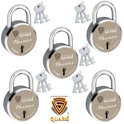 S-Guard Thanos Laser Printed Door Lock, Lock for Gate-52MM-7 Levers, Double Locking,  Pack of 5 Padlock  (Silver-Gold)