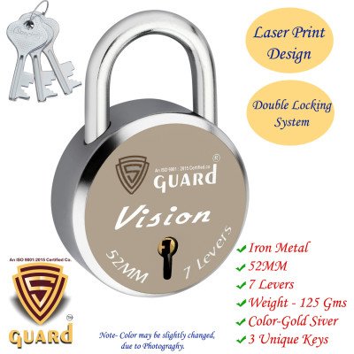 S-Guard Vision Laser Printed Door Lock, Lock for Gate-52MM-7 Levers, Double Locking,  Pack of 3 Padlock  (Silver-Gold)