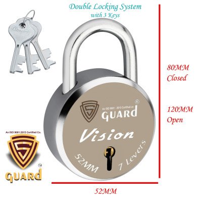 S-Guard Vision Laser Printed Door Lock, Lock for Gate-52MM-7 Levers, Double Locking,  Pack of 3 Padlock  (Silver-Gold)