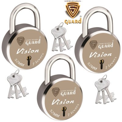 S-Guard Vision Laser Printed Door Lock, Lock for Gate-52MM-7 Levers, Double Locking,  Pack of 3 Padlock  (Silver-Gold)