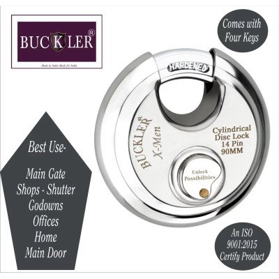 BUCKLER Stainless Steel Shutter,Main Gate,Office, Godown Lock,90MM-14 Pin with 8 Common Keys Locks- 2  (Silver, Gold)