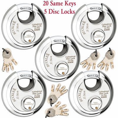 BUCKLER Stainless Steel Shutter,Main Gate,Office, Godown Lock,90MM-14 Pin with 4 unique Common Keys Locks- 5  (Silver, Gold)