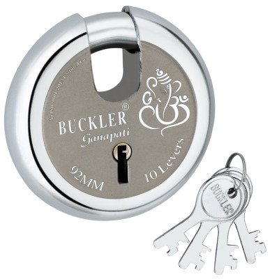 BUCKLER Iron-Steel 92MM,10 Lever-4 Keys Shutter lock for Shop,Godown,Store Gate-Door Lock  (Laser Design-Ganapati)