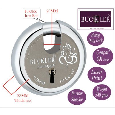 BUCKLER Iron-Steel 92MM,10 Lever-4 Keys Shutter lock for Shop,Godown,Store Gate-Door Lock  (Laser Design-Ganapati)