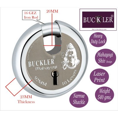 BUCKLER Iron-Steel 92MM,10 Lever-8 Same Key Shutter lock for Shop,Godown,Store Gate- Door Lock  (Laser Design-Mahayogi)