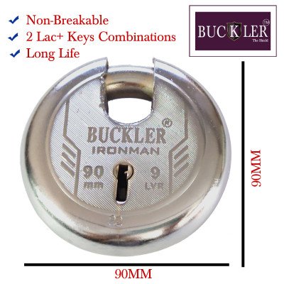 BUCKLER Iron-Steel 90MM, 9 Levers with 8 Common Keys,Go-Down,Main Gate,Main Door,Shutter Lock-1 Lock  (Silver-Ironman)