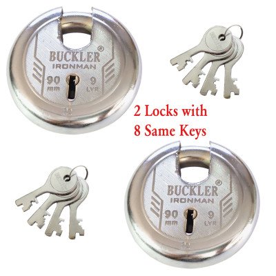 BUCKLER Iron-Steel 90MM, 9 Levers with 8 Common Keys,Go-Down,Main Gate,Main Door,Shutter Lock-1 Lock  (Silver-Ironman)