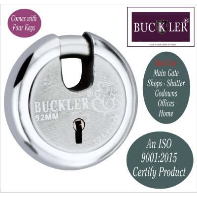 BUCKLER Iron-Steel 92MM, 10 Levers with 4 Keys,Go-Down,Main Gate,Main Door,Shutter Lock-1 Lock  (Silver-Ganesha)