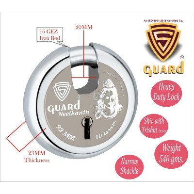 S-GUARD Neelkanth Iron-Steel 92MM,10 Lever-4 Keys Shutter lock for Shop,Godown,Store Gate-Door Lock  (Laser Print Design)