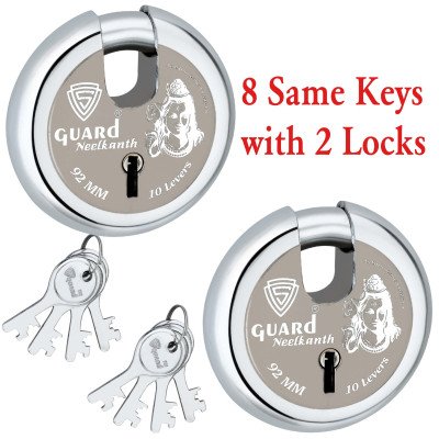 S-GUARD Neelkanth Iron-Steel 92MM,10 Lever-8 Common Keys Shutter lock for Shop,Godown,Store Gate-Door Lock-Laser Print Design