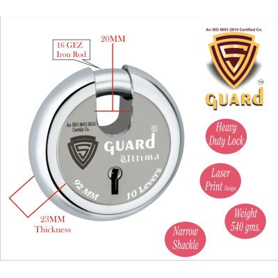 S-GUARD Ultima Iron-Steel 92MM,10 Lever-8 CommonKeys Shutter lock for Shop,Godown,Store Gate-Door Lock  (Laser Print Design)