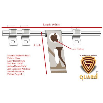 S-GUARD Stainless Steel Door Fitting Aldrop for Home, Gate, Bedroom, Store Room, Offices-APPLE-2