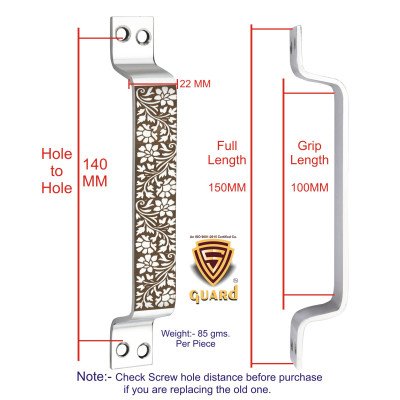 S-GUARD Stainless Steel Door & Cabinet Handles, Knobs Handles-Size-6 Inch-6 Pcs-Laser Printed Design-SSL29